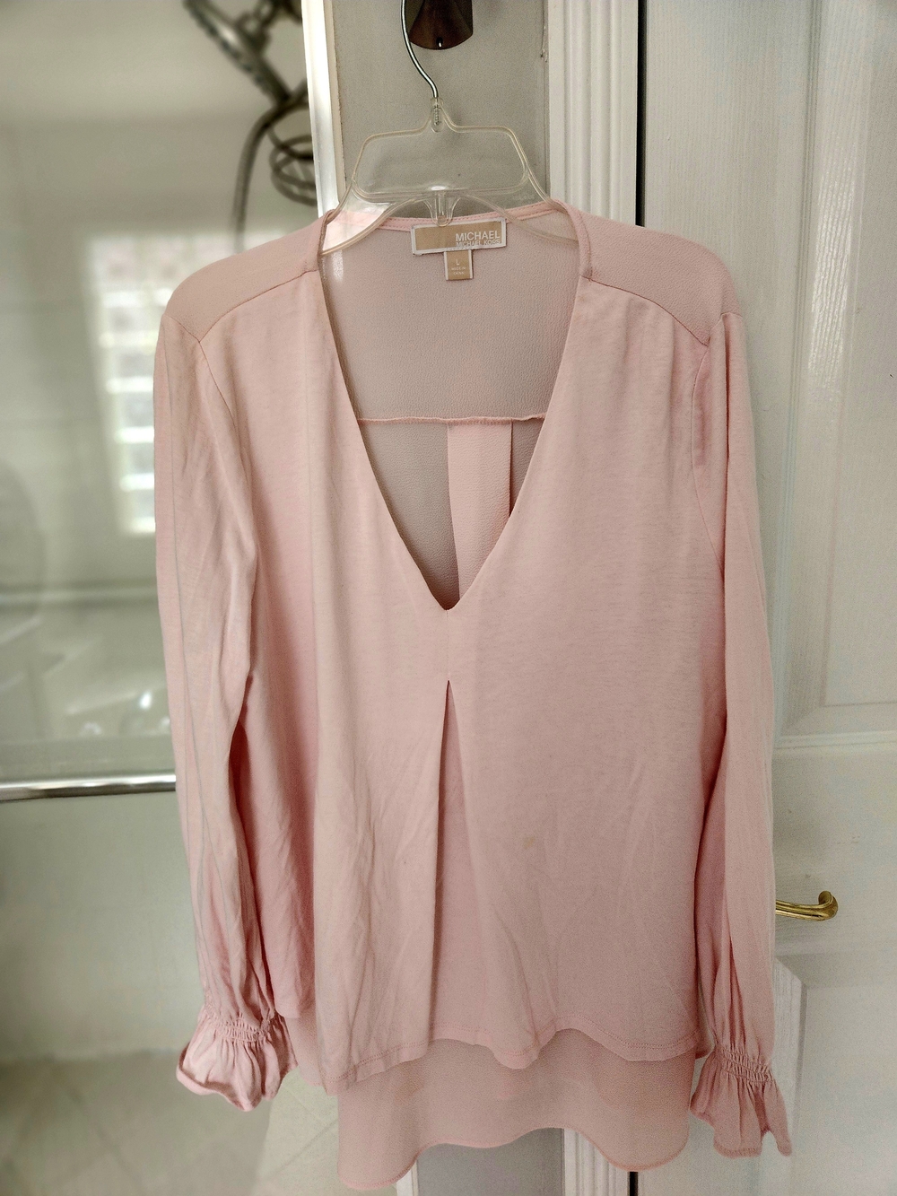 Michael Kors Soft Blush V-Neck Long Sleeve Blouse